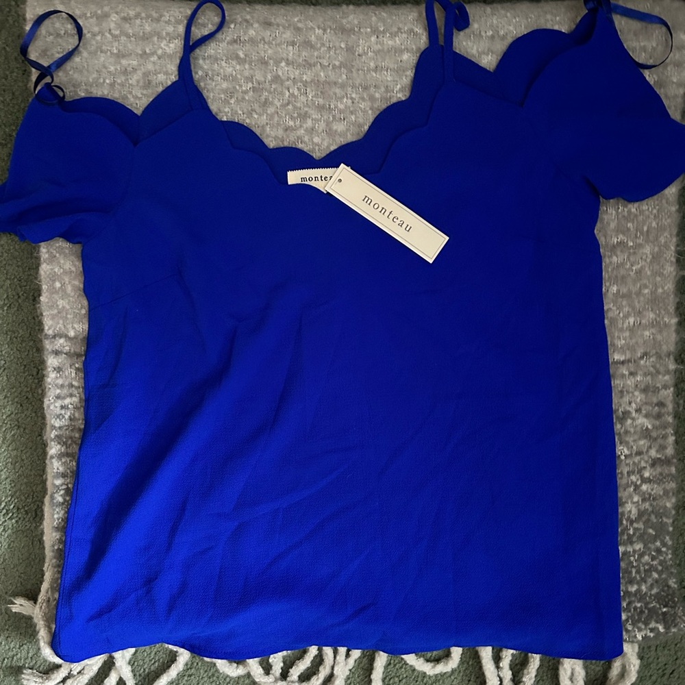 Monteau Blue Scalloped Top